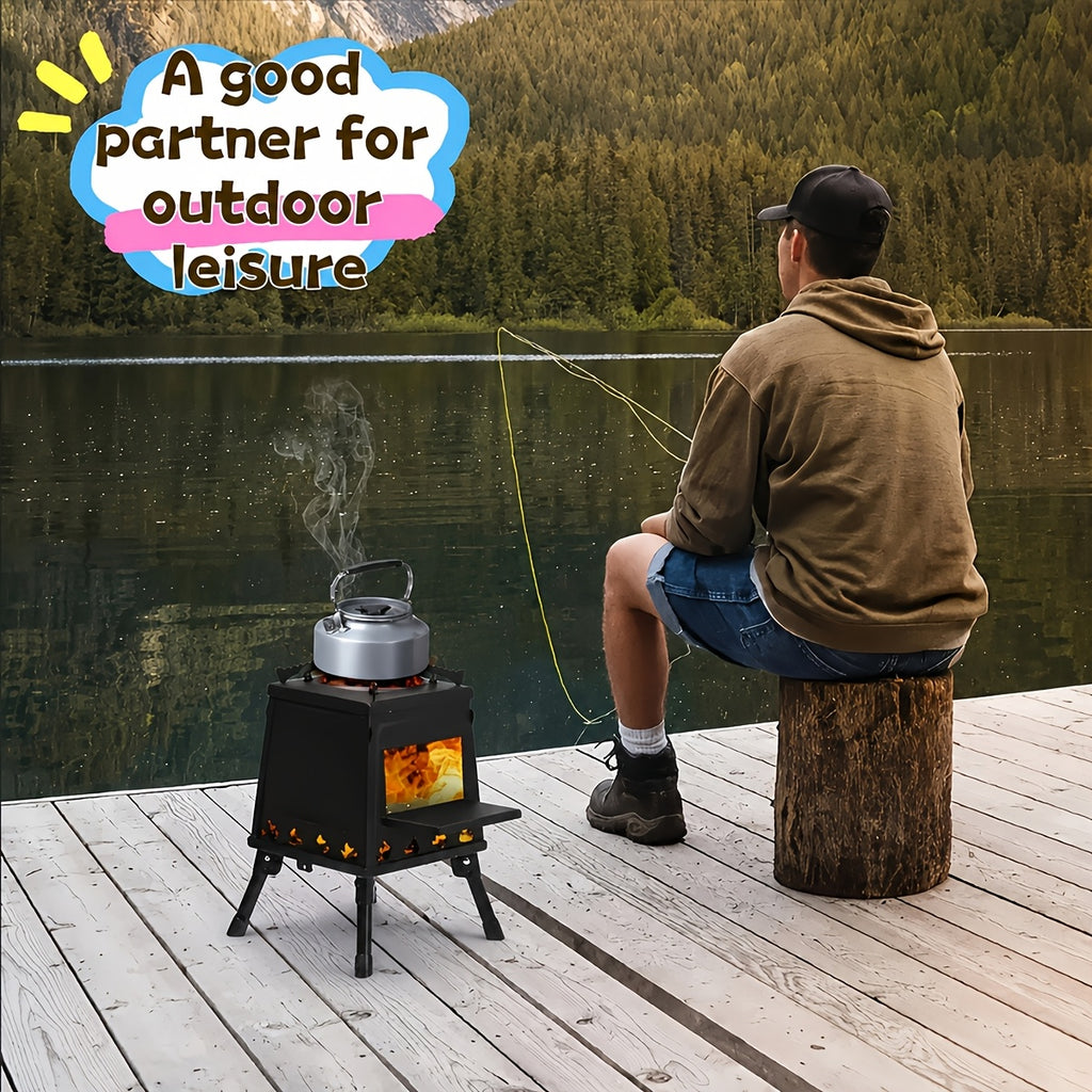 Portable Wood Burning Camp Stove - Heavy-Duty Outdoor Fireplace Stove with Sturdy Legs And Air Vents, Firewood/Bonfire Compatible for Hiking, Backpacking, Picnic, BBQ, Travel - No Electricity/Flint/Magnesium Needed