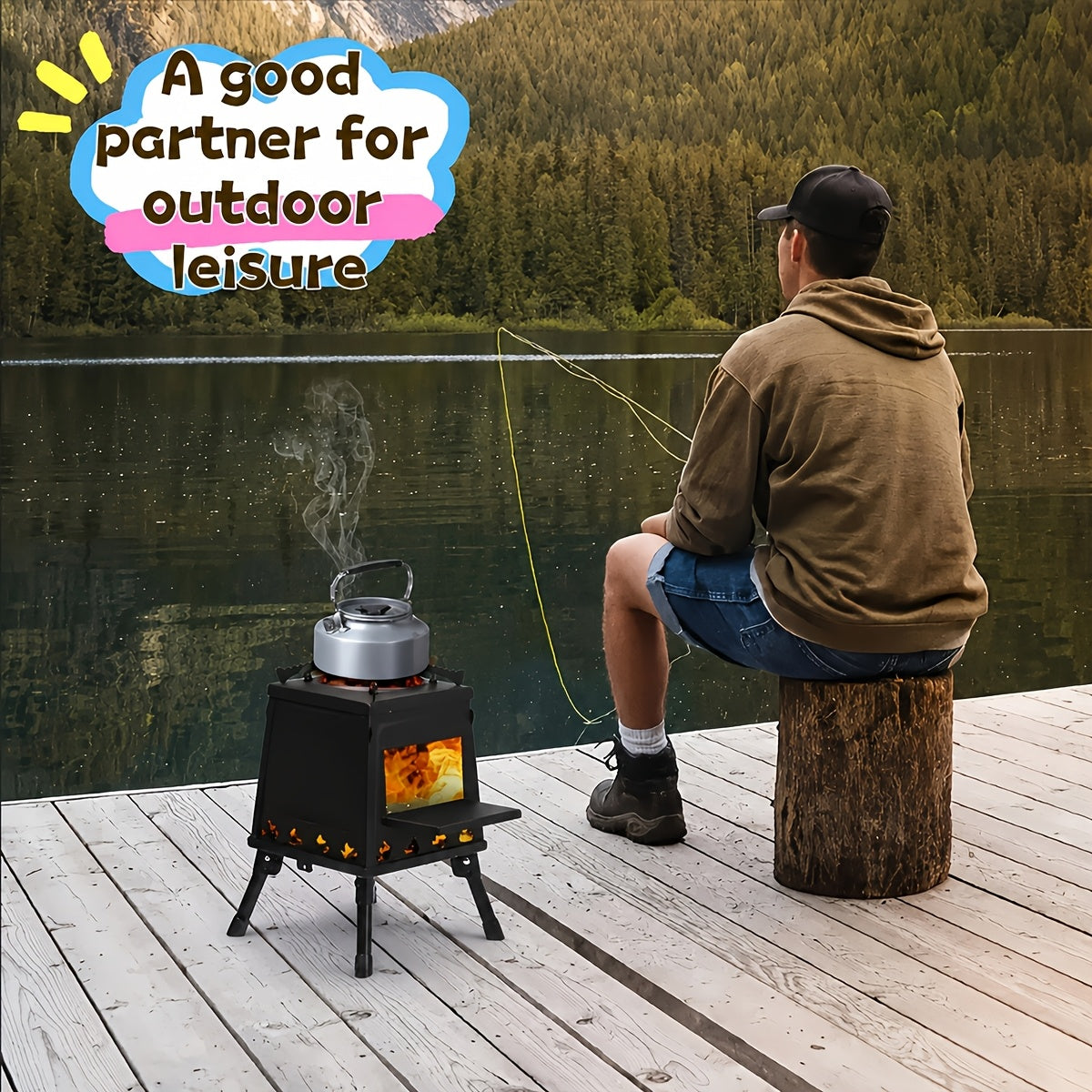 Portable Wood Burning Camp Stove - Heavy-Duty Outdoor Fireplace Stove with Sturdy Legs And Air Vents, Firewood/Bonfire Compatible for Hiking, Backpacking, Picnic, BBQ, Travel - No Electricity/Flint/Magnesium Needed