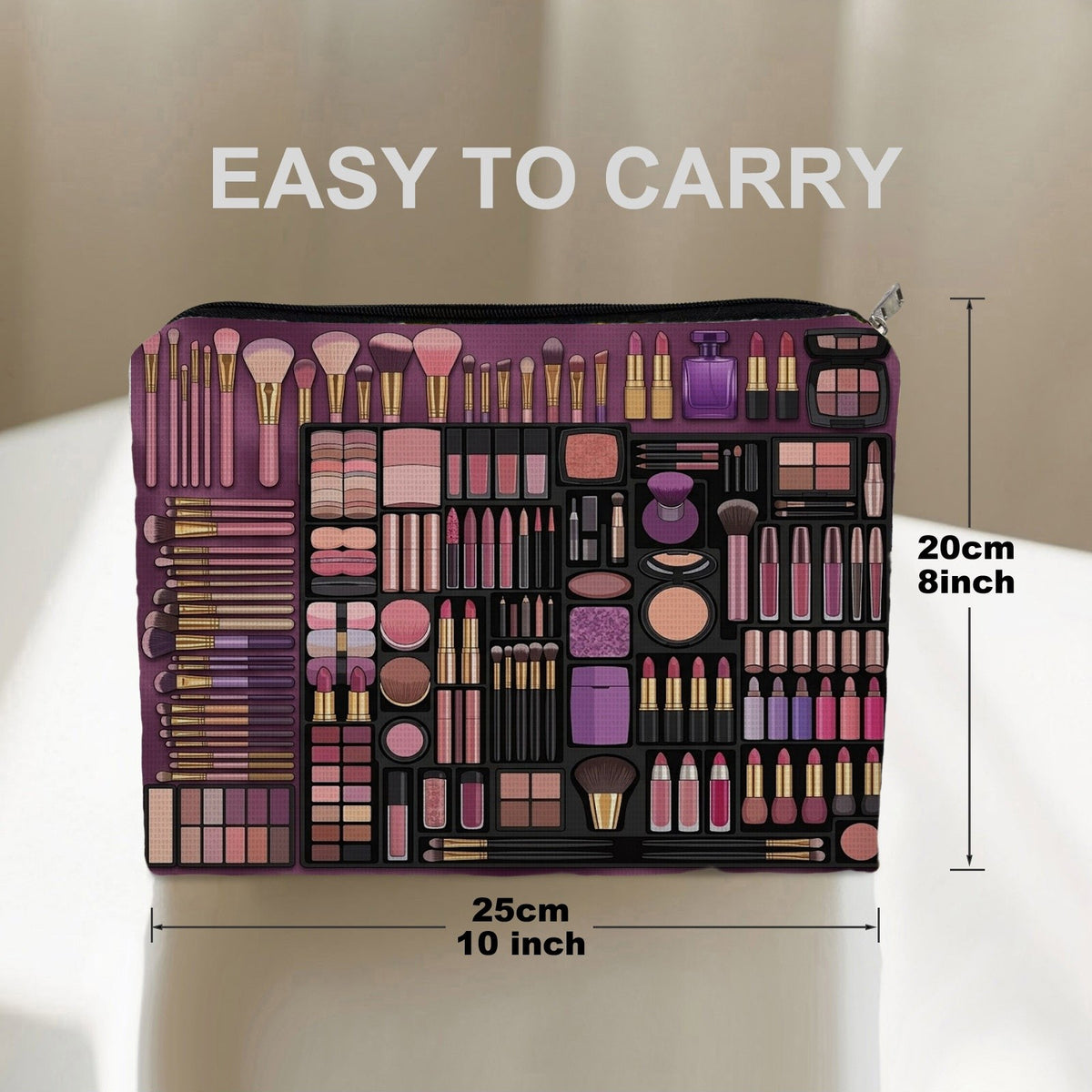 Vibrant 2D Printed Polyester Makeup Bag, 20*25cm/8*10inch Portable Travel Cosmetic Pouch, Compact Lightweight Storage Organizer, Ideal for Daily Touch-Ups, Travel Use, and Gifting to Ladies