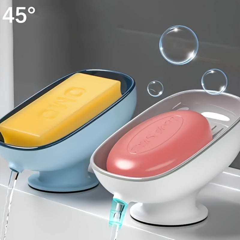 2-in-1 Bathroom Soap Dish, Countertop Draining Soap Holder with Suction Cups, Dual Storage for Round, Square, and Bar Soaps, Soap Dish Soap Holder - Multicolor (Color Random)