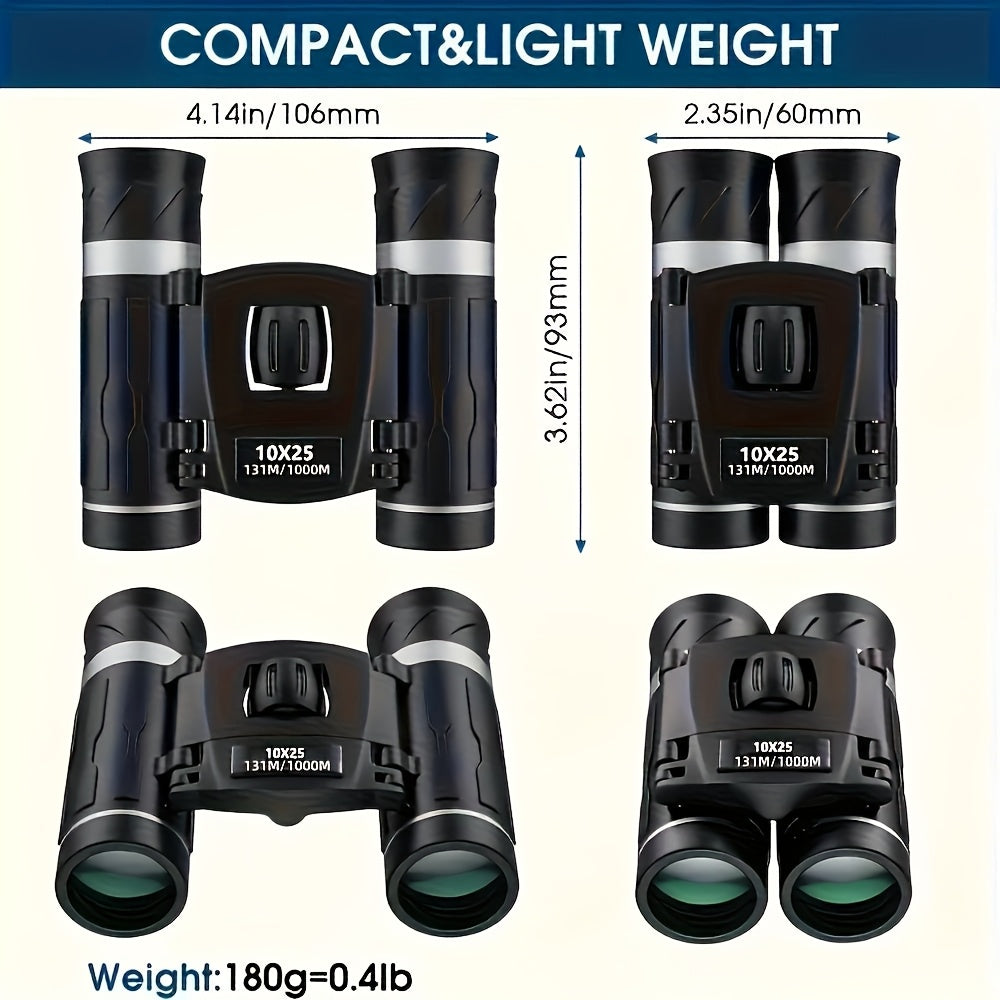 New Model - Outdoor HD Binoculars, 10×25 Folding Binoculars, High-Quality Binoculars, Professional-Grade Portable Binoculars, HD Long-Distance Wide-Angle View Suitable for Camping, Hiking, Bird Watching, Concerts, and Sporting Events, Hiking Gear