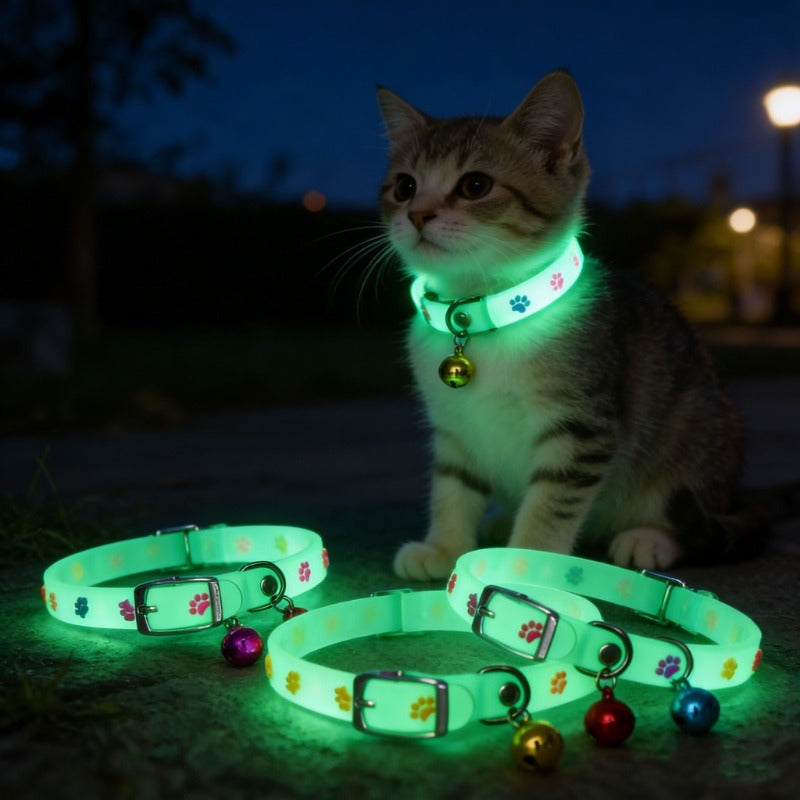 1pc Random Color Pet Glowing Collar, Cute Glowing Pet Collar for Nighttime, Luminous Pet Collar - Glowing Collar with Paw Prints, Nighttime Safety Anti-Lost Collar, Suitable for Small Dogs and Cats, Various Colors