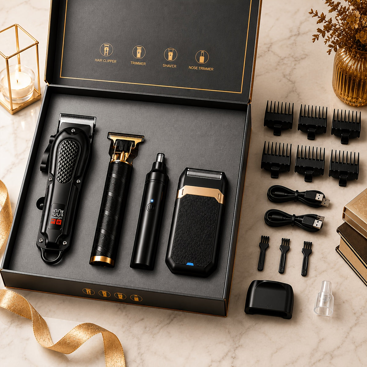 Rechargeable Electric Grooming Kit. Equipped with An LCD Battery Display, This Set Is An Essential Companion for Use At Home, While Traveling, or In The Car-making It The Perfect Gift for Husbands, Boyfriends, and Elders.