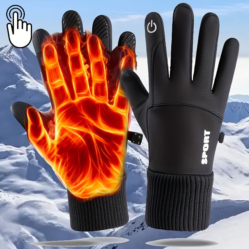 Men's Winter Thermal Gloves with Fleece Lining, Touchscreen Compatible, Cold and Windproof, for Outdoor Sports, Driving, and Motorcycle Riding