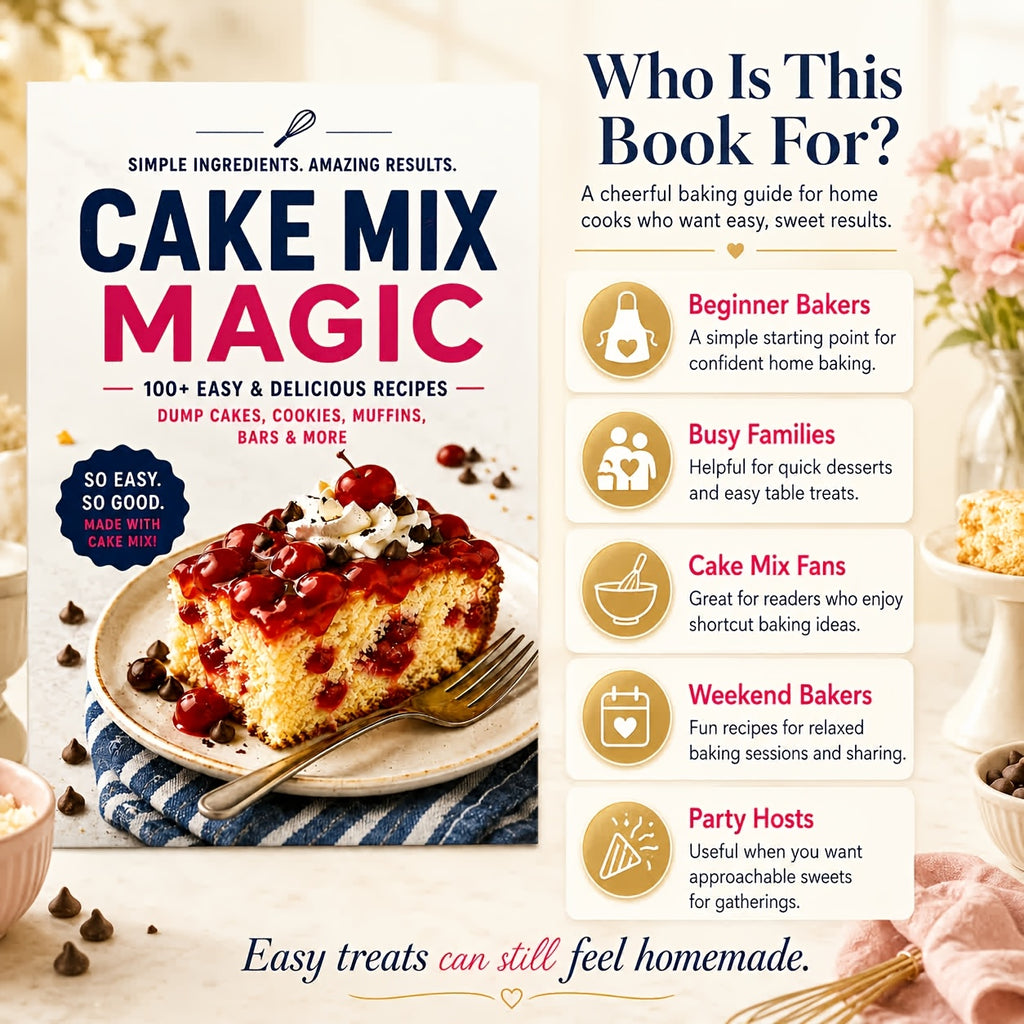 Simple Ingredients, Amazing Results! The Magic of Cake Mix. Over 100 Easy And Delicious Recipes Including Cakes, Cookies, Muffins, Bars And More. Simple to Make And Incredibly Tasty! Create Wonderful Treats Effortlessly with Cake Mix!