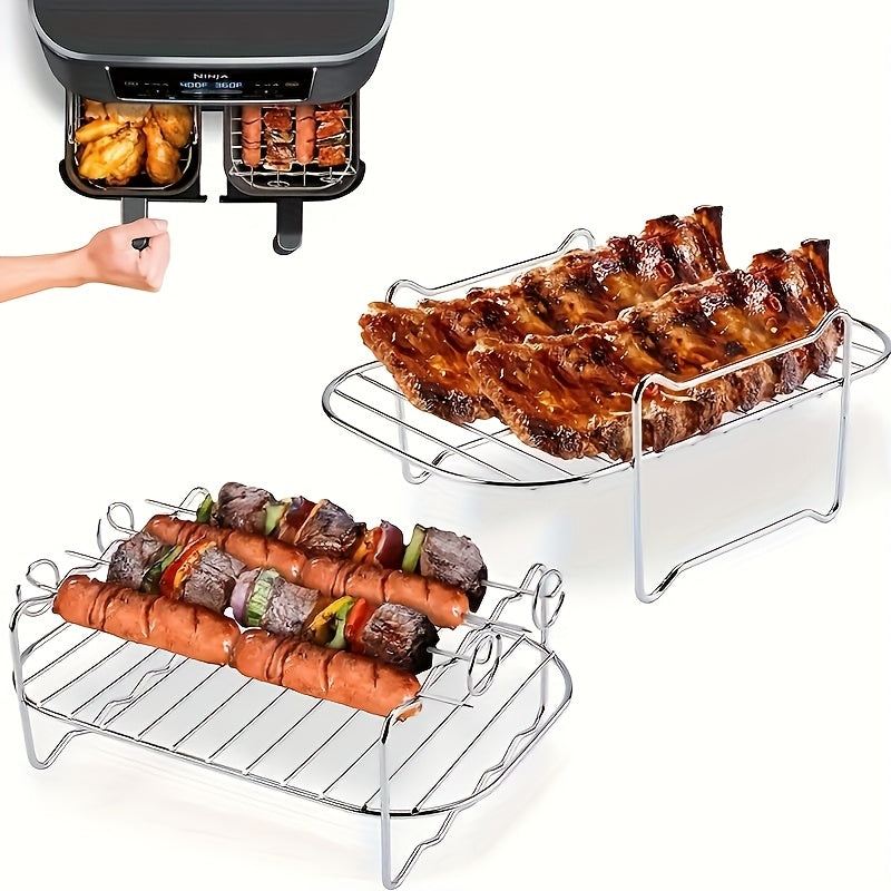 6pcs Dual Basket Air Fryer Accessories for Ninja DZ201 Foodi & Other 8QT-10QT 2-Basket DualZone Air Fryers, Come with Air Fryer Rack Set-2 Air Fryer Racks and 4 Skewers Set