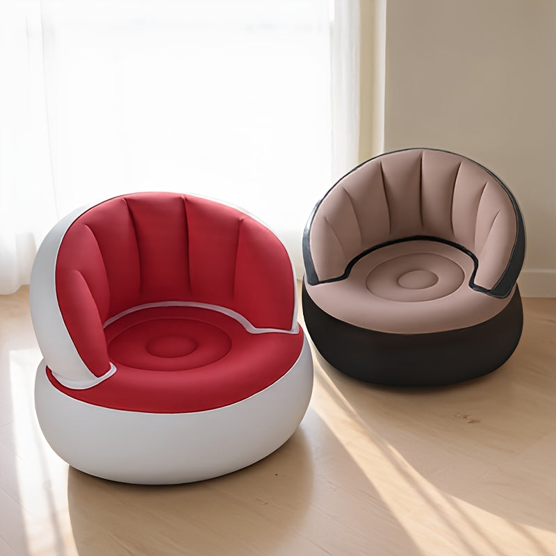 1-Person Inflatable Lazy Sofa - Foldable Air Cushion Sofa with Easy Setup, Space-Saving Modern Design, Portable Single-Seater with Ergonomic Backrest & Armrests for Indoor/Outdoor Use, Balloon-Back, Multi-Color Options (Black/Beige/Tan/Navy/Gray)